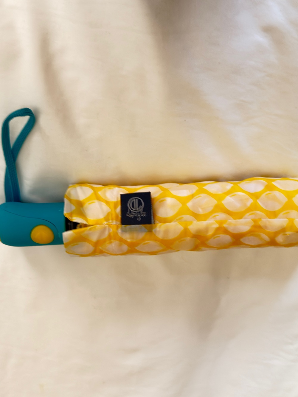 Yellow Patterned Umbrella with Teal Handle - Branded